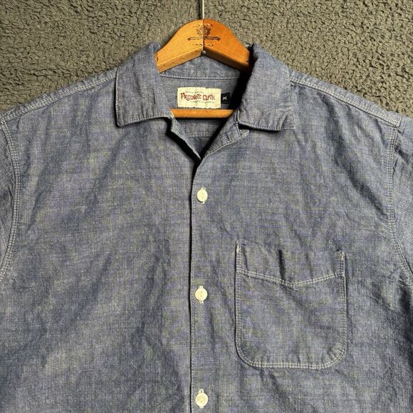 Freenote Cloth Dayton Shirt Mens Medium Denim Chambray Short Sleeve Selvedge - Picture 1 of 12